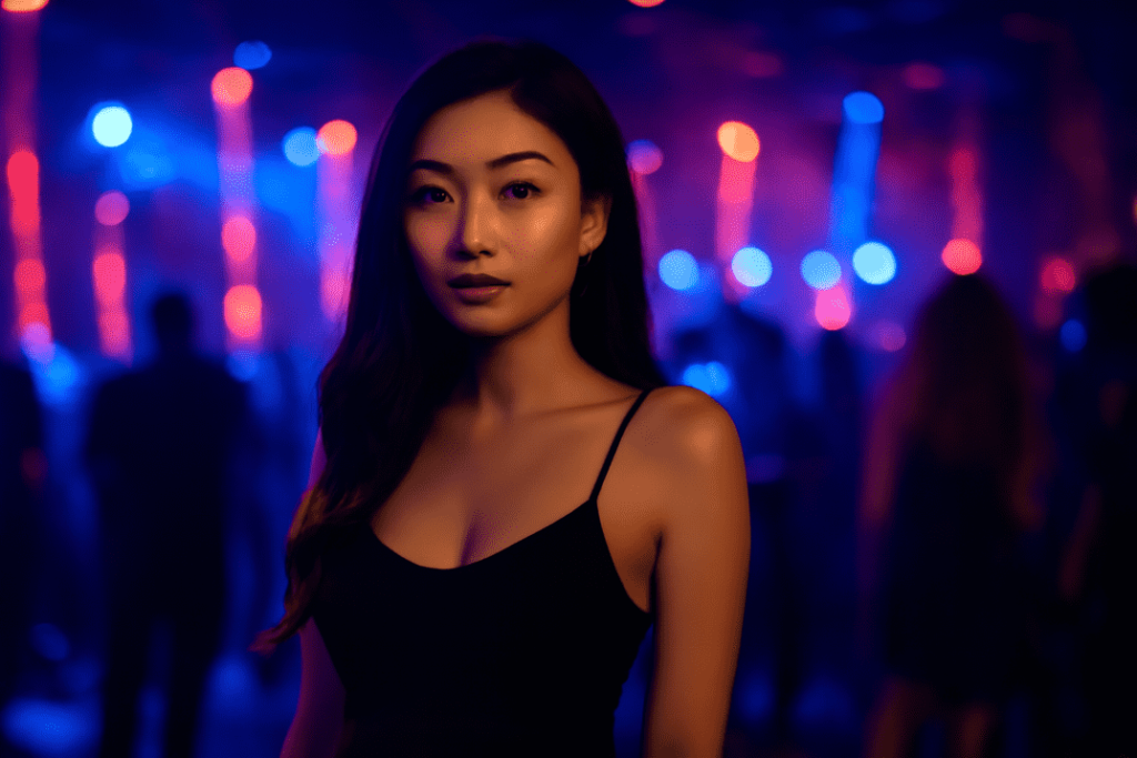 Attractive young woman at a nightclub.