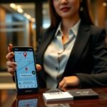 Hotel concierge showing a map app on a smartphone. VALET brand visible.